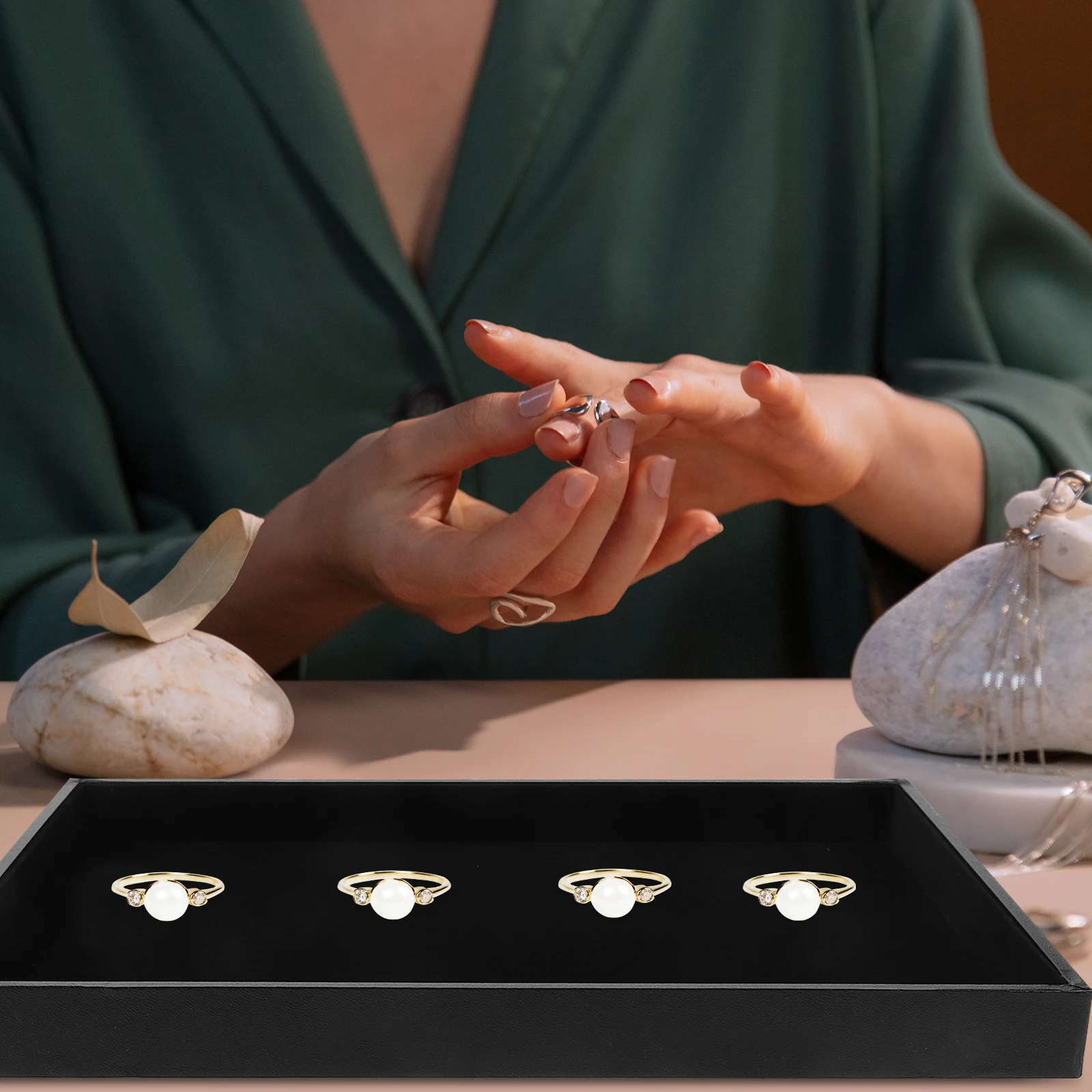 

Flannel Display Tray Ring Earring Necklace Holder Trinket Storage Organizer For Drawer Showcase Countertop Tray For