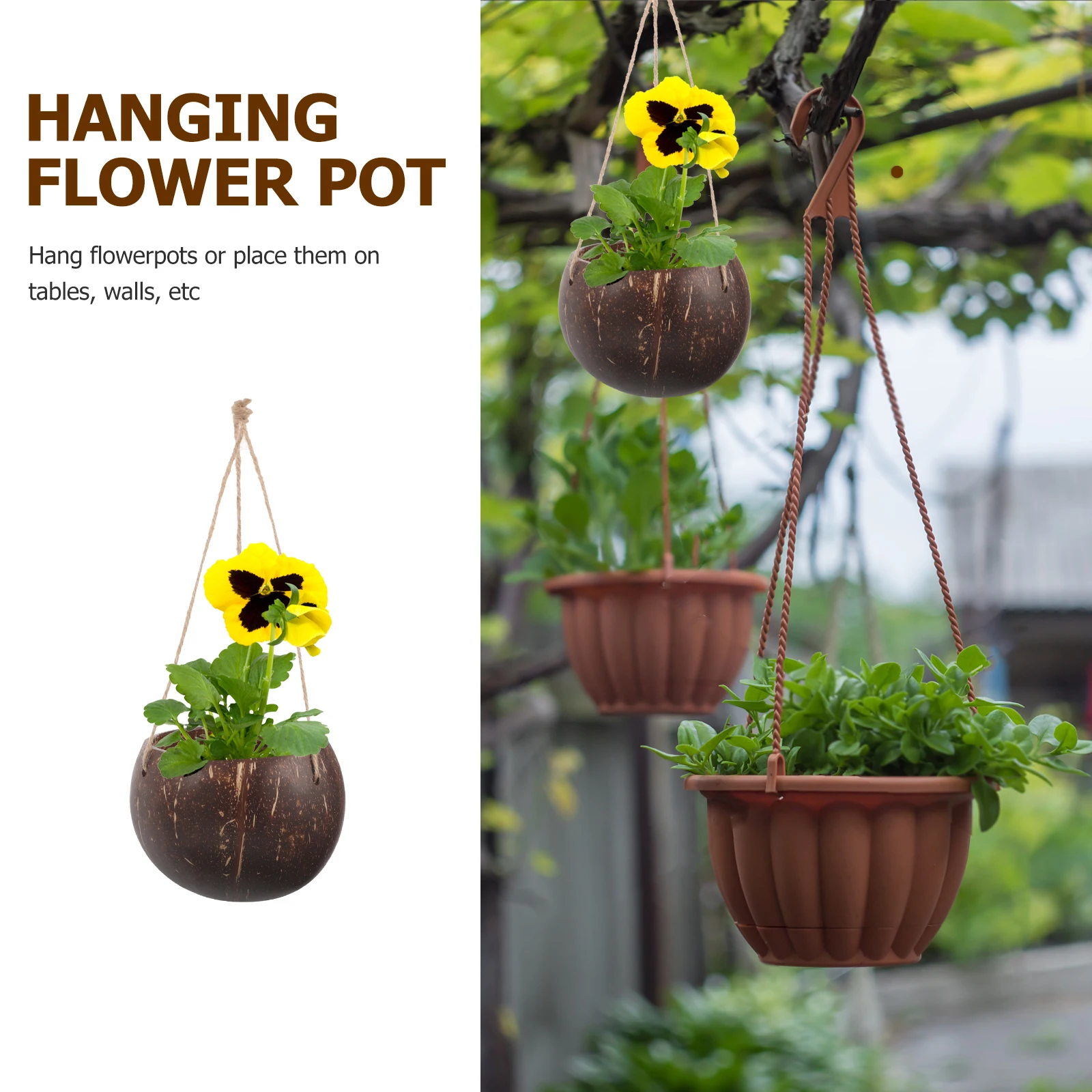 

Coconut Shell Hanging Flower Pot Large Waterproof Balcony Garden Decor Planter Vase Indoor Plants Balcony