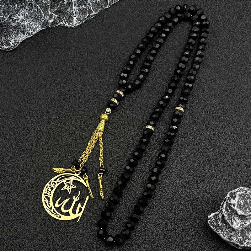 الهلال القمر نجمة الإسلامية مسلم الله قلادة قلادة للنساء الرجال الفولاذ المقاوم للصدأ الذهب اللون العربية الوردية تميمة المجوهرات