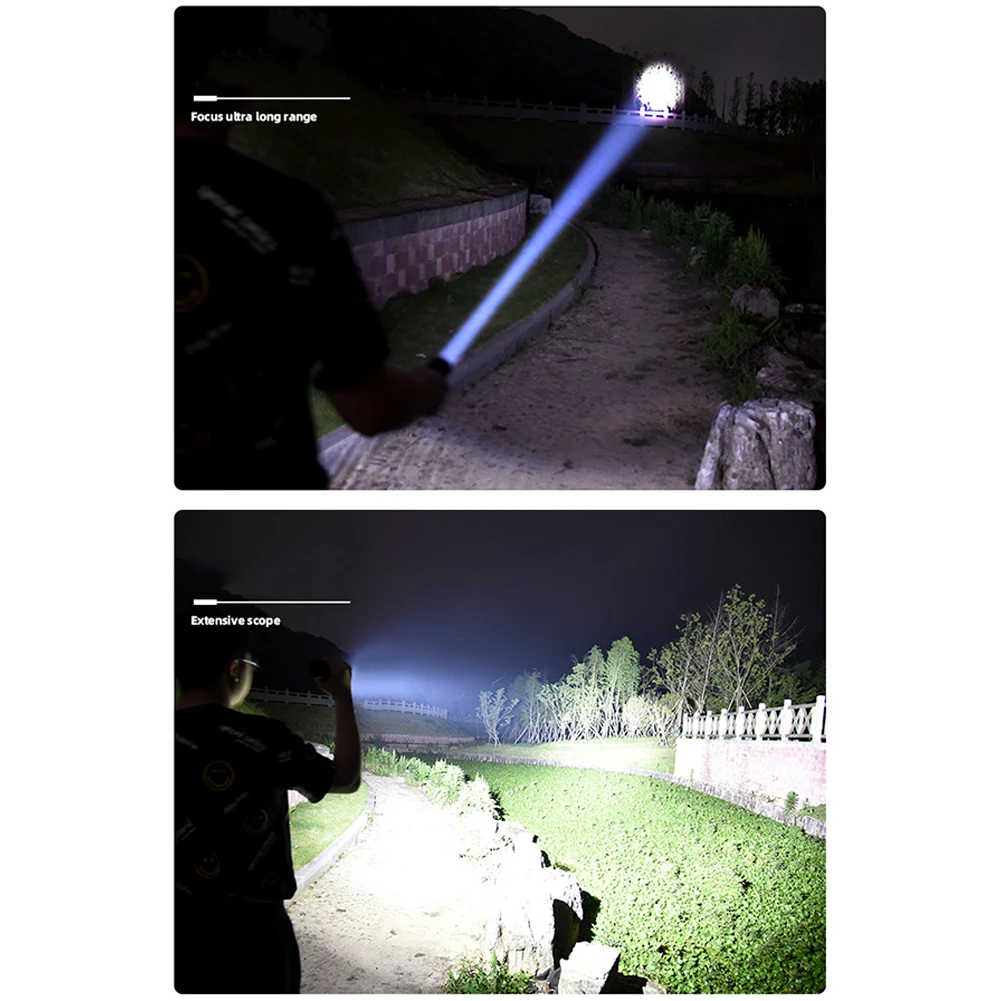 Handheld LED Flashlight USB Charging Powerful Zoomable Flashlight Power Display Super Bright Light for Camping Hiking