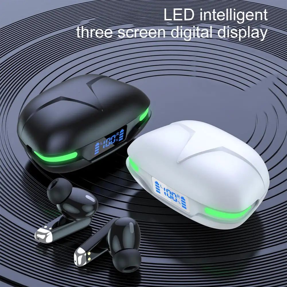 1 Pair Bluetooth-compatible Earphone LED Power Digital Display Fingerprint Touch Control Low Latency with Charging Box Stereo Su