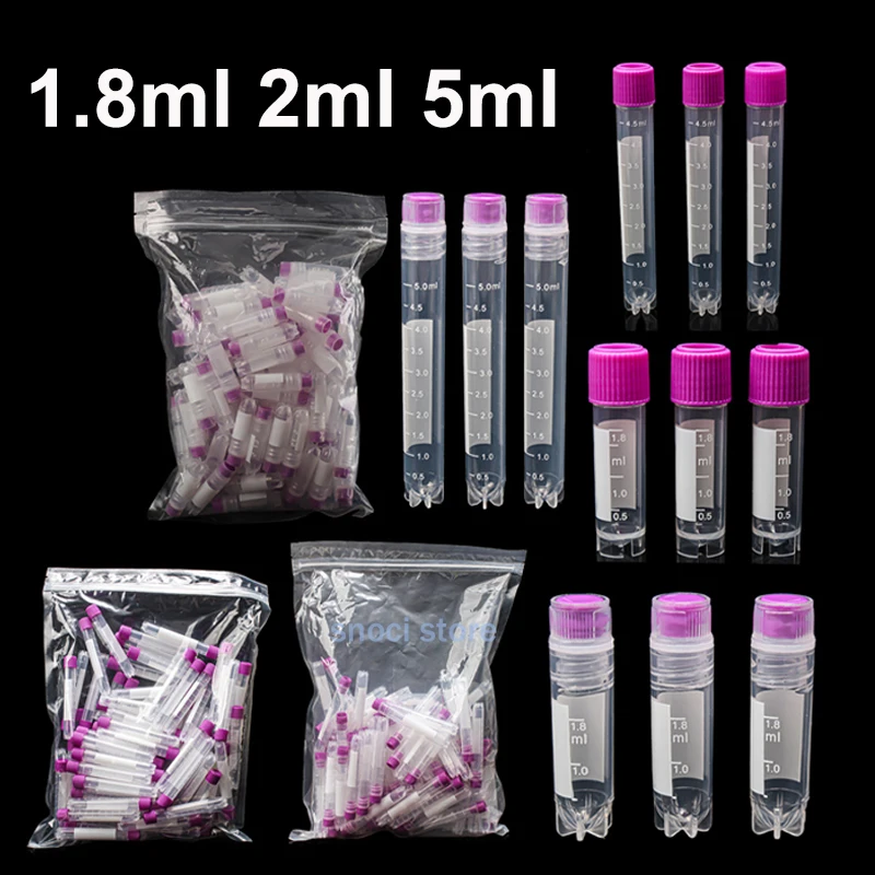

1,8 мл, 2 мл, 5 мл, замороженная пробирка для хранения, пробирка для криоконсервации, стерильная пробирка для замораживания криопробирка с винтовой крышкой, лабораторные пробирки, 100 шт.