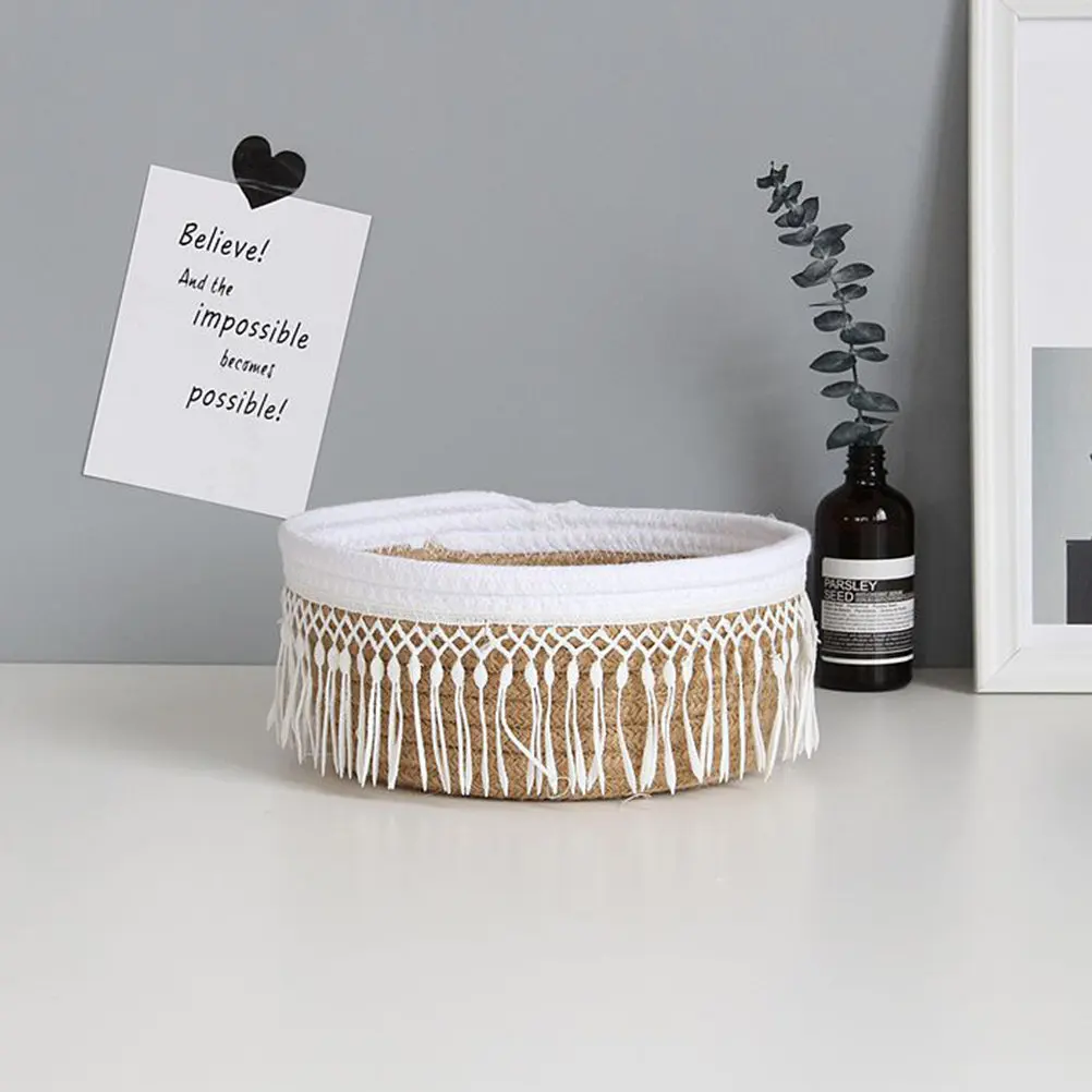 1Pcs Cotton Thread Storage Basket Nordic Style Simple Desktop Sundry Organizer Tassel Design Home Office Tabletop Container