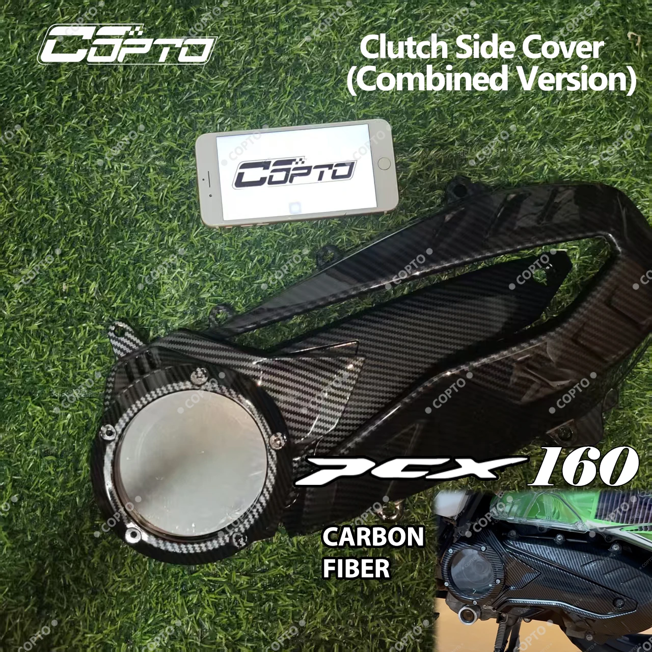 Carbon Fiber Style Gear Clutch Cover Kit for Honda PCX160 ADV160 Scooter Transmission Case Protector ABS Easy Install