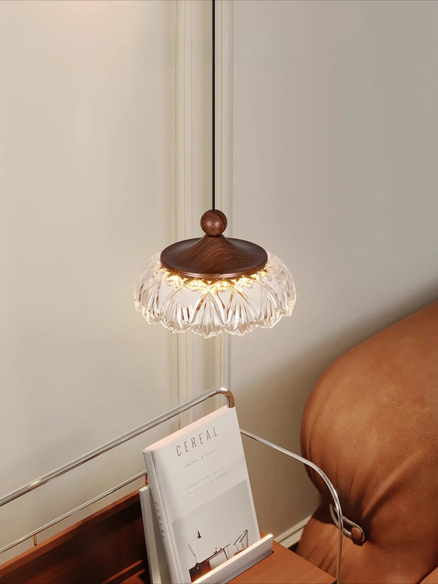 French medieval light luxury glacier water drop restaurant chandelier retro walnut pattern bedroom bedside chandelier corridor