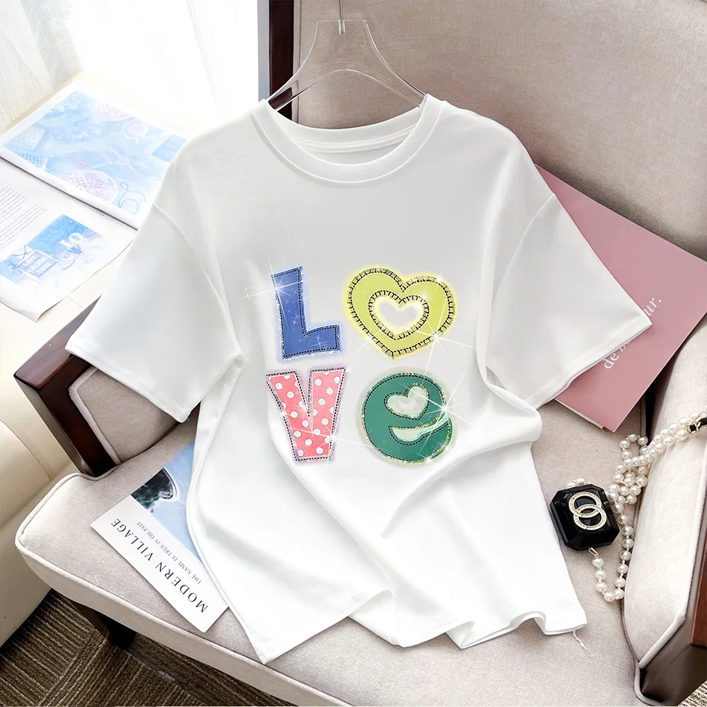 Letters Print Tees Women Tops Korean Tops Round Neck Tees Casual Clothes T Shirts Fashion T-shirt Female Summer Short Sleeve