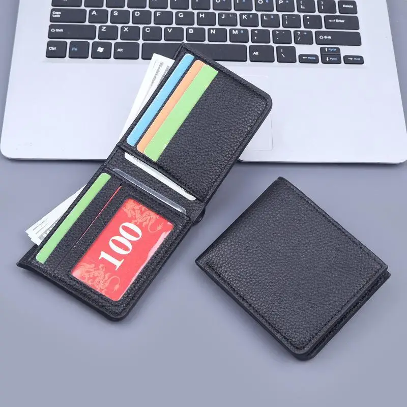 Retro Minimalistisches PU-Leder Herren-Portemonnaie Schwarz Kaffee Große Kapazität Mehrere Taschen Zweifach Faltbarer Ausweishalter für Männer und Frauen – Detail 2