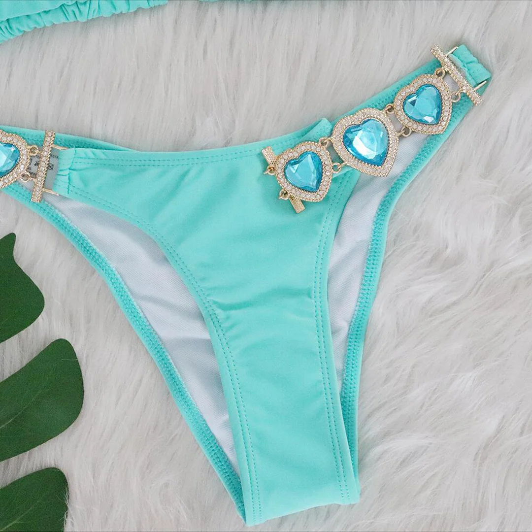 Diamant-Strass-Bikini, Damen-Badeanzug, zweiteiliges Bikini-Set mit Haarband, Badebekleidung, Badeanzug, Modell V3047G – Detail 18