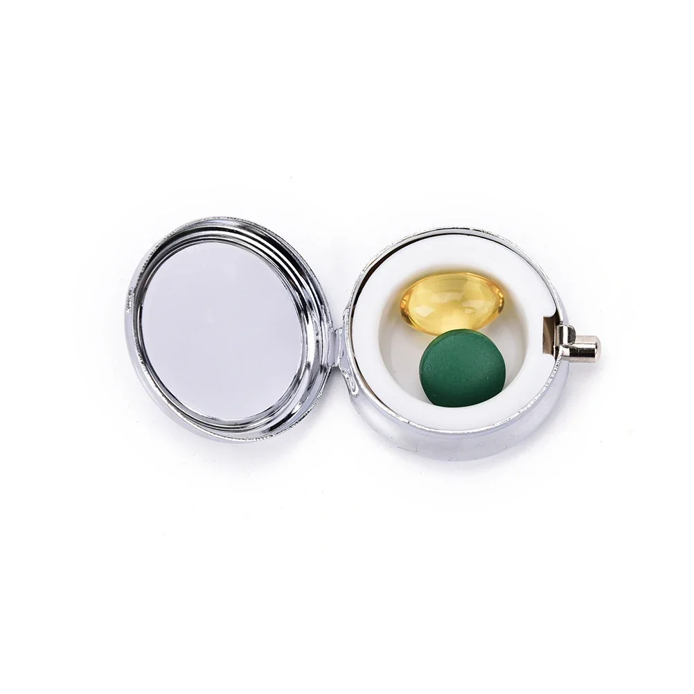 1Pc Small Cases Metal Round Silver Tablet Pill Boxes Holder Effective use of space Advantageous Container Medicine Case Jordan