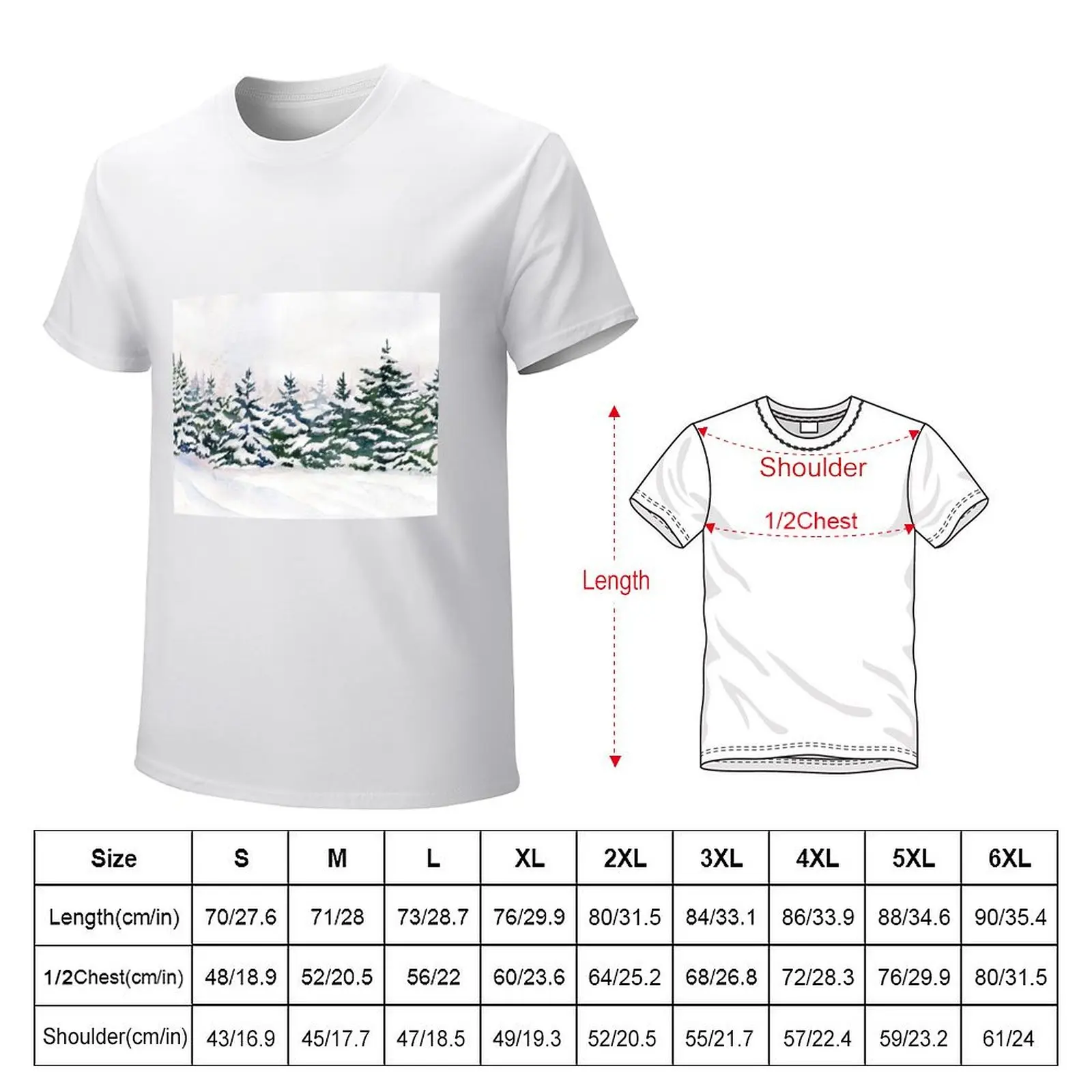 Impressionist Snowy Pine Trees T-Shirt summer top animal prinfor boys heavyweight t shirts for men