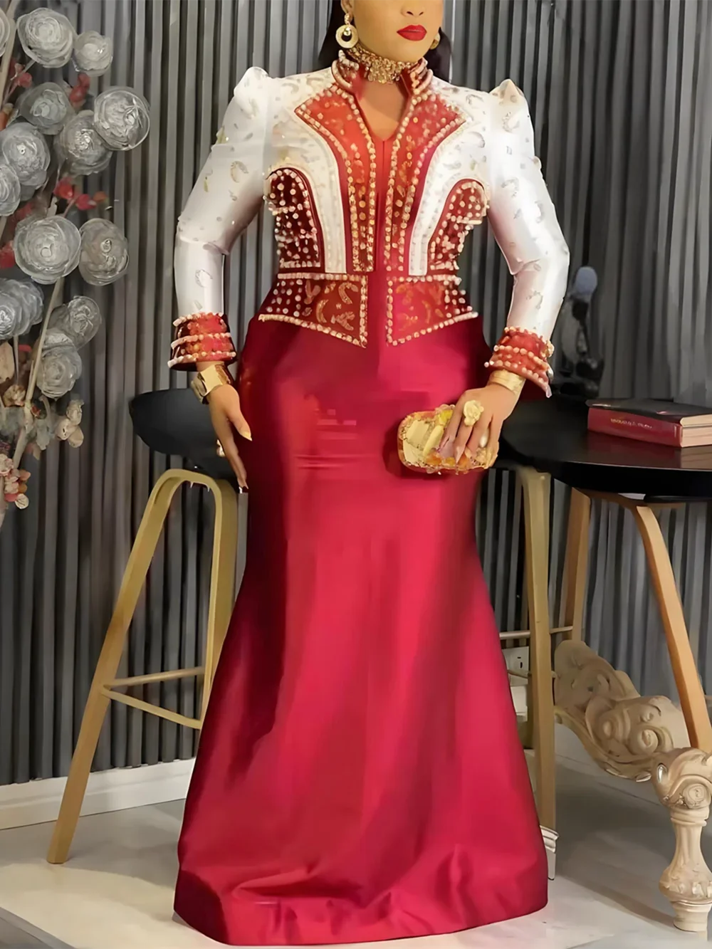 

Plus Size Evening Dresses for Women African Luxury Gown Elegant Muslim Wedding Party Long Dress Ankara Ladies Clothing Outfits