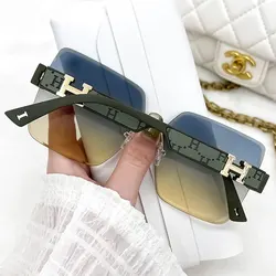 2024 New Women's Trendy Large Frame Slimming Sunglasses Without Frames, Trimmed Sunglasses, Street Shooting, Paired with Luxury