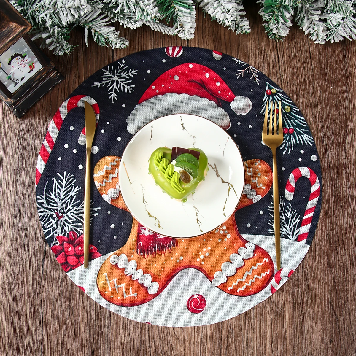 Gingerbread Man Placemat Merry Christmas Decorations for Home 2025 Navidad Natal Nole Dining Table Insulated Meal Mat New Year