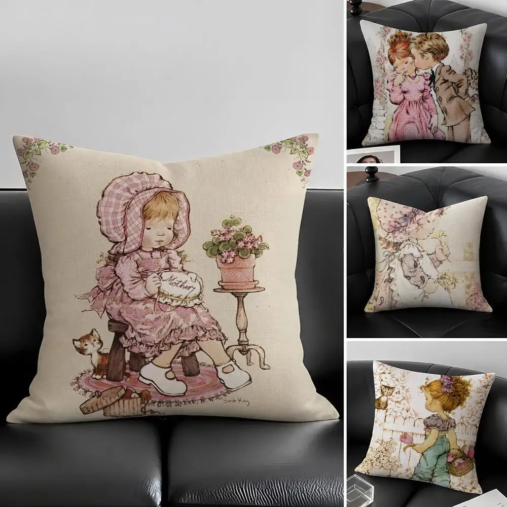 Illustrator Sarah Kay Cushion Cover Natural Linen Pillowcase Set, All-in-One Decor for Sofa, Bedroom & Chair
