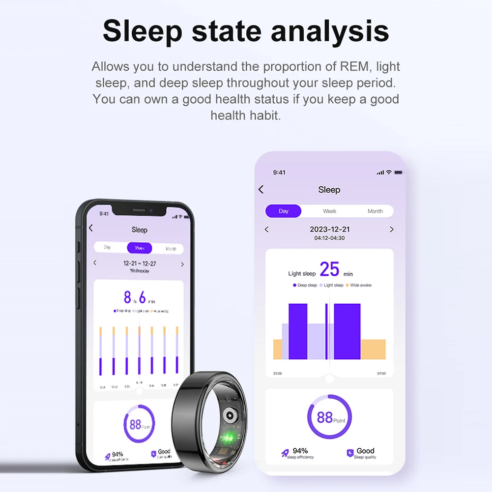 Monitor de sueño con anillo inteligente R02, rastreador de oxígeno en sangre Compatible con Bluetooth 5,0, IP68 y 5ATM, resistente al agua, portátil para Android y IOS