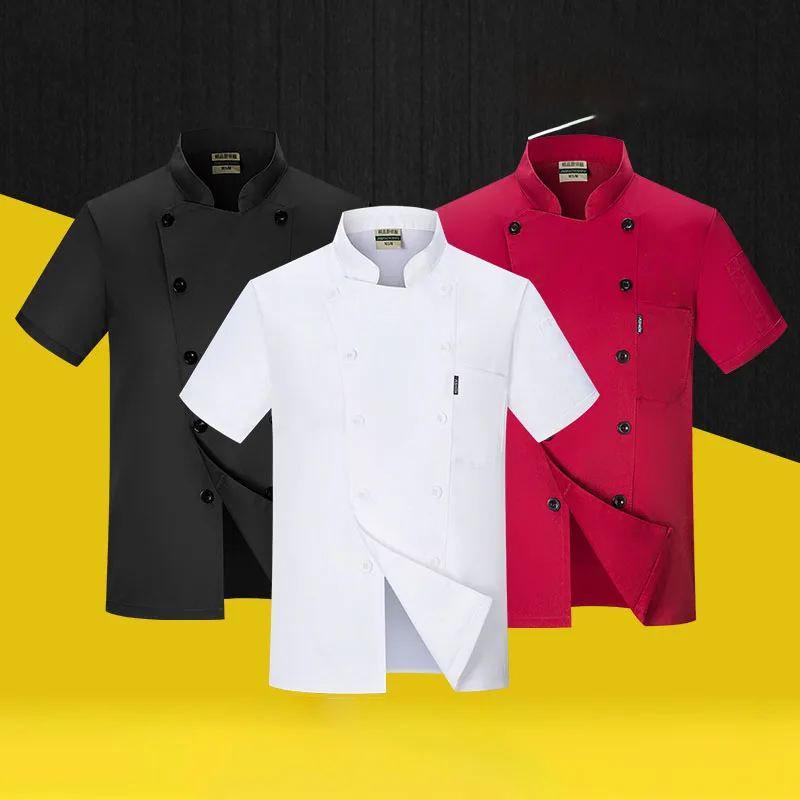 

black Chef Jacket Short Sleeve chef uniform Cook Coat Chef T-shirt Baker Work Uniform Waiter Restaurant Hotel Clothes women Logo