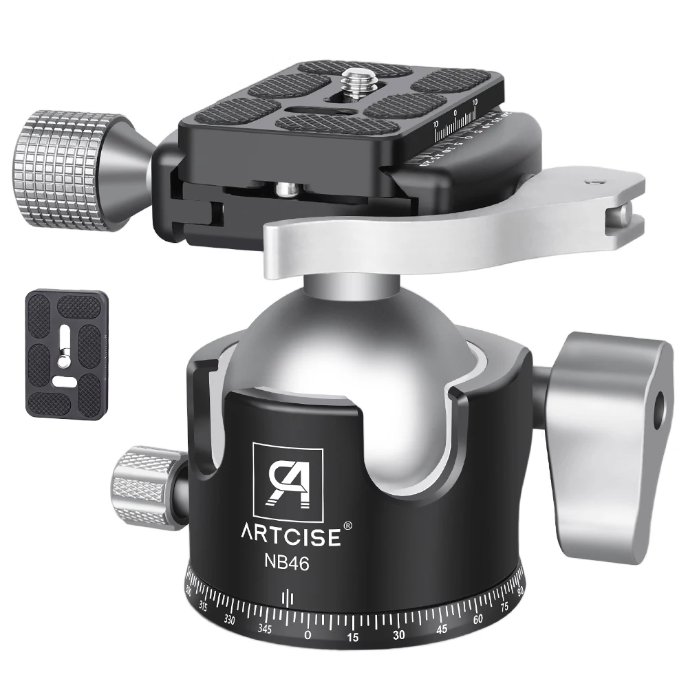 ARTCISE 46mm Low Profile Dubbele U Desin Balhoofd met Hendel Ontgrendeling voor Camera Monopod DSLR Camcorder Telescoop belasting 25kg