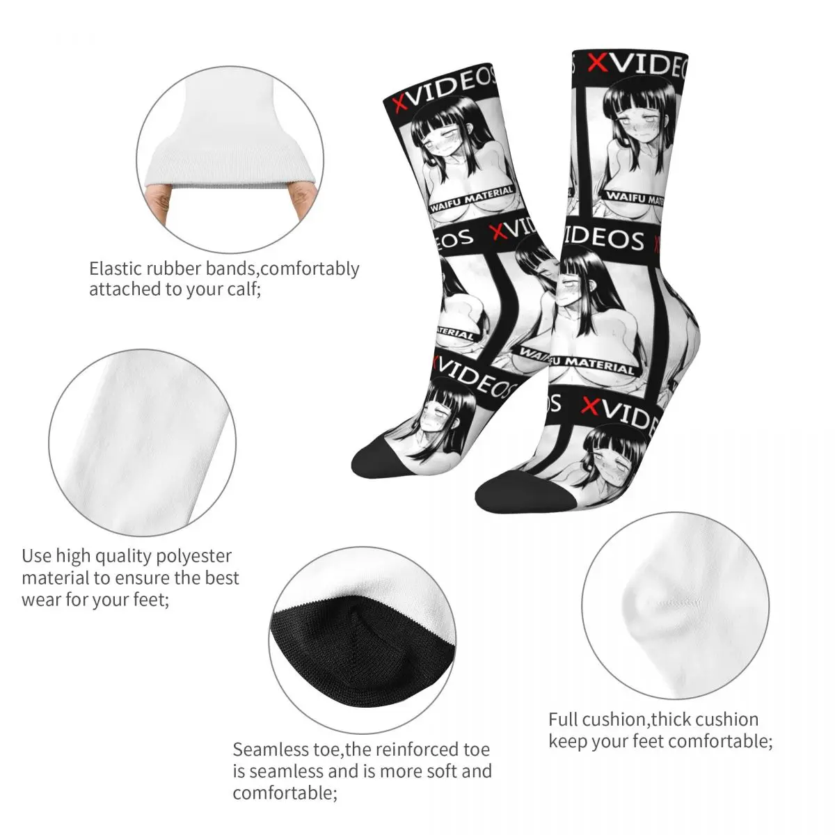 Xvideos Hinata Waifu Sexy Anime Accessories Crew Socks Flexible High Quality Long Socks Soft for Mens Present