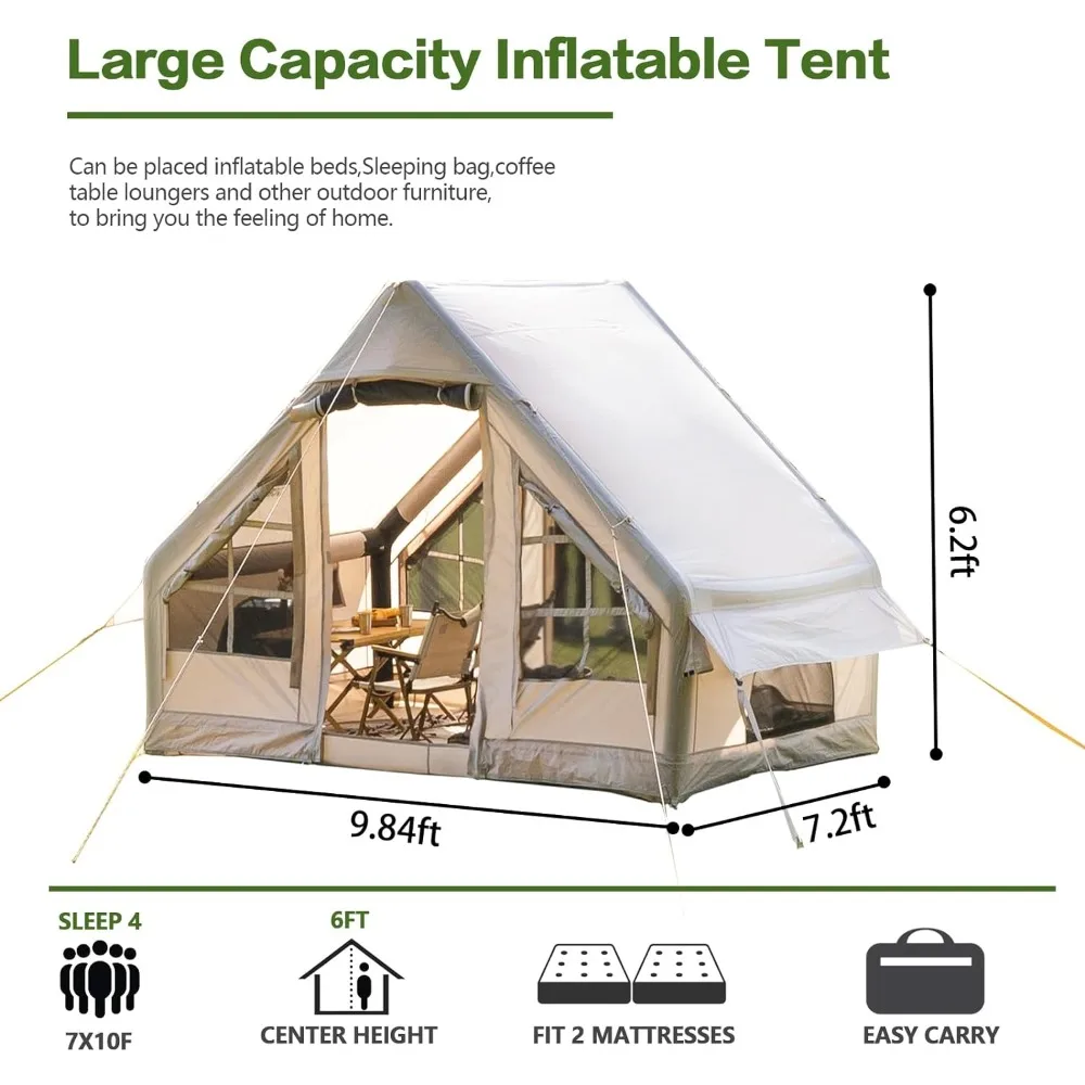 Inflatable Camping Tent with Picnic Blanket,2/4/6 Person Cabin Tent,Waterproof Outdoor Oxford Tents,with Mosquito Screen