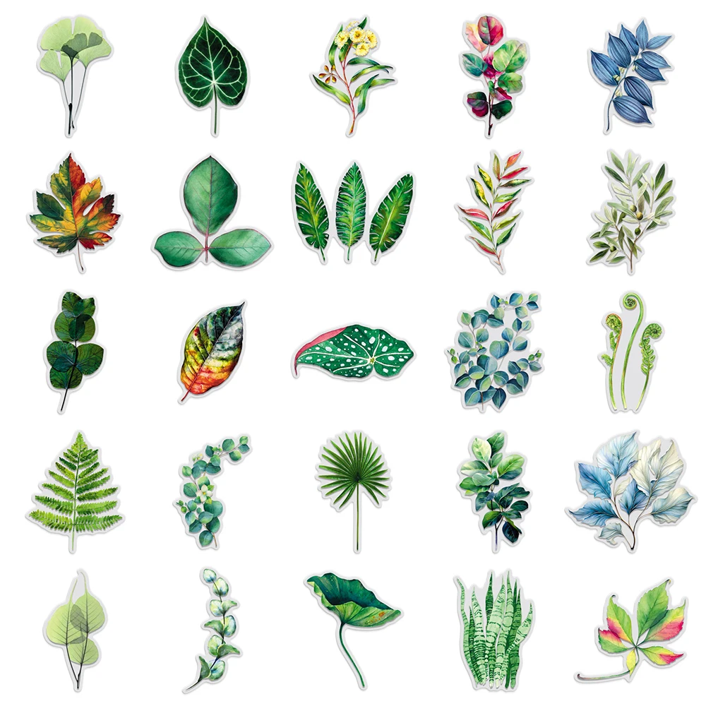 10/30/50 قطعة أوراق النباتات الخضراء زهرة ملصقات الإبداعية الجمالية ملصق DIY بها بنفسك زجاجة ماء الهاتف الغيتار الدراجة الشارات الشفافة