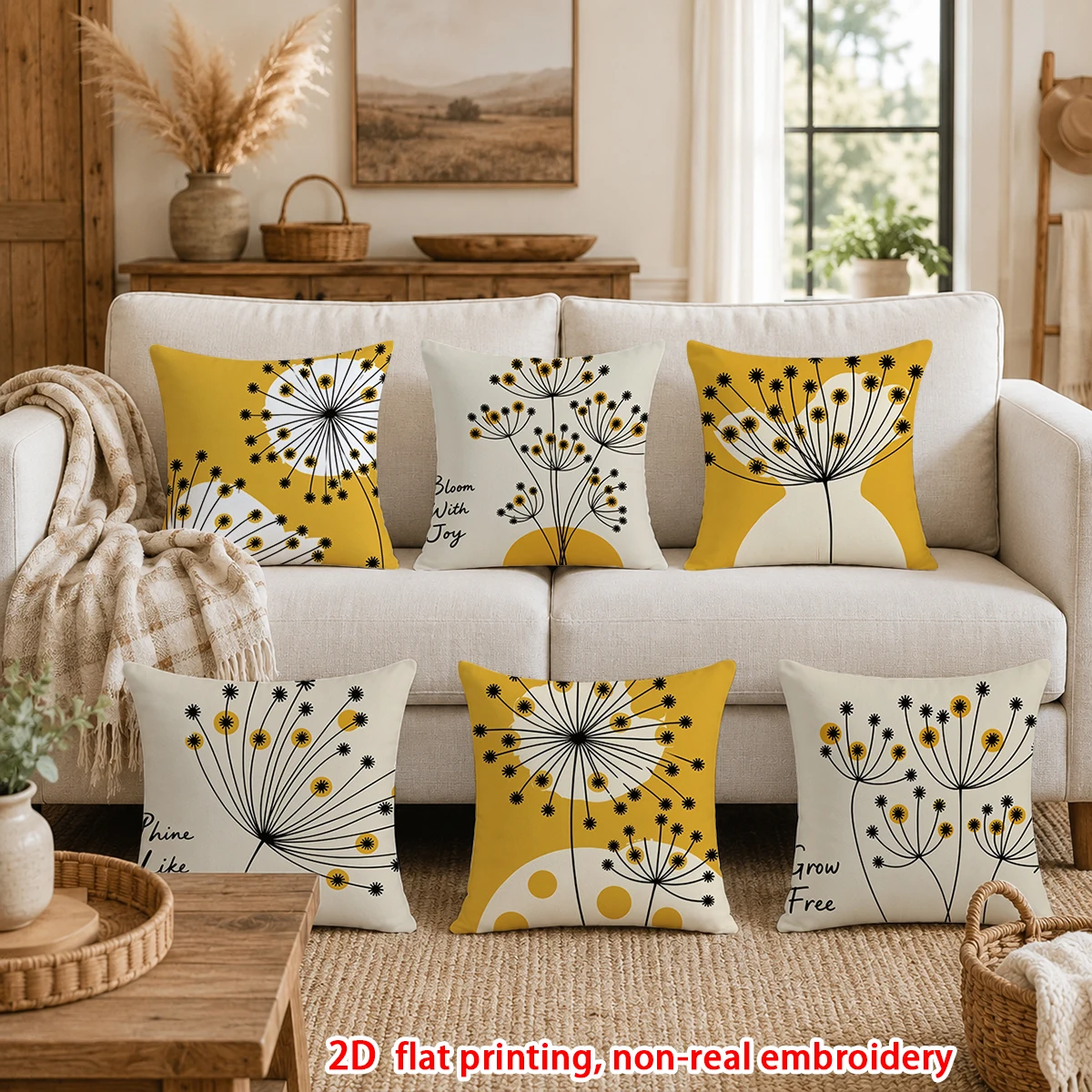 6pcs  Set of 6 Bohemian Dandelion Throw Pillow Covers Modern Minimalist Decorative Cushion Cases for Sofa Bedroom Living Room