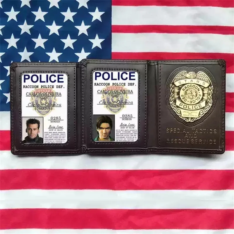 كوسبلاي ستارز راكون ديب ليون/كريس/جيل/ويسكر/كارلوس/آدا شارة معدنية جلدية بطاقات الهوية محفظة القيادة حامل حافظة jd;2