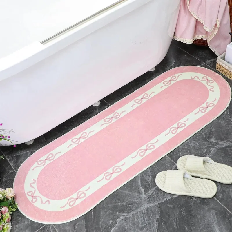 

VIKAMA Sweet Bow Wrapped Edge Bar Bathroom Carpet Absorbent Washable Floor Mat Bathtub Side and Bedroom Decoration