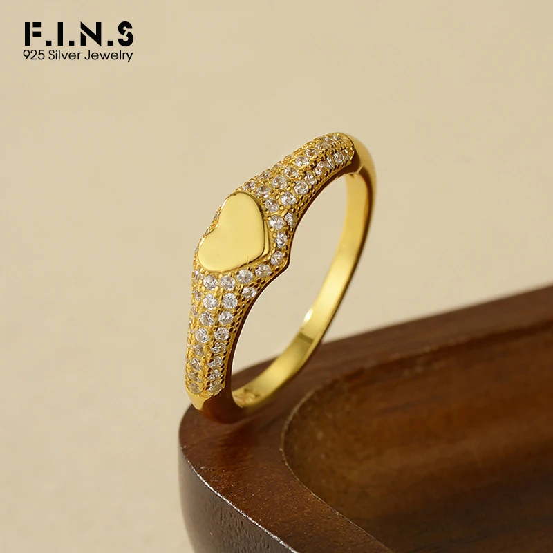 

F.I.N.S, гладкое кольцо в форме сердца из чистого серебра S925 для женщин, модное кольцо в форме сердца с цирконием, свадебная вечеринка, ювелирные изделия, подарки
