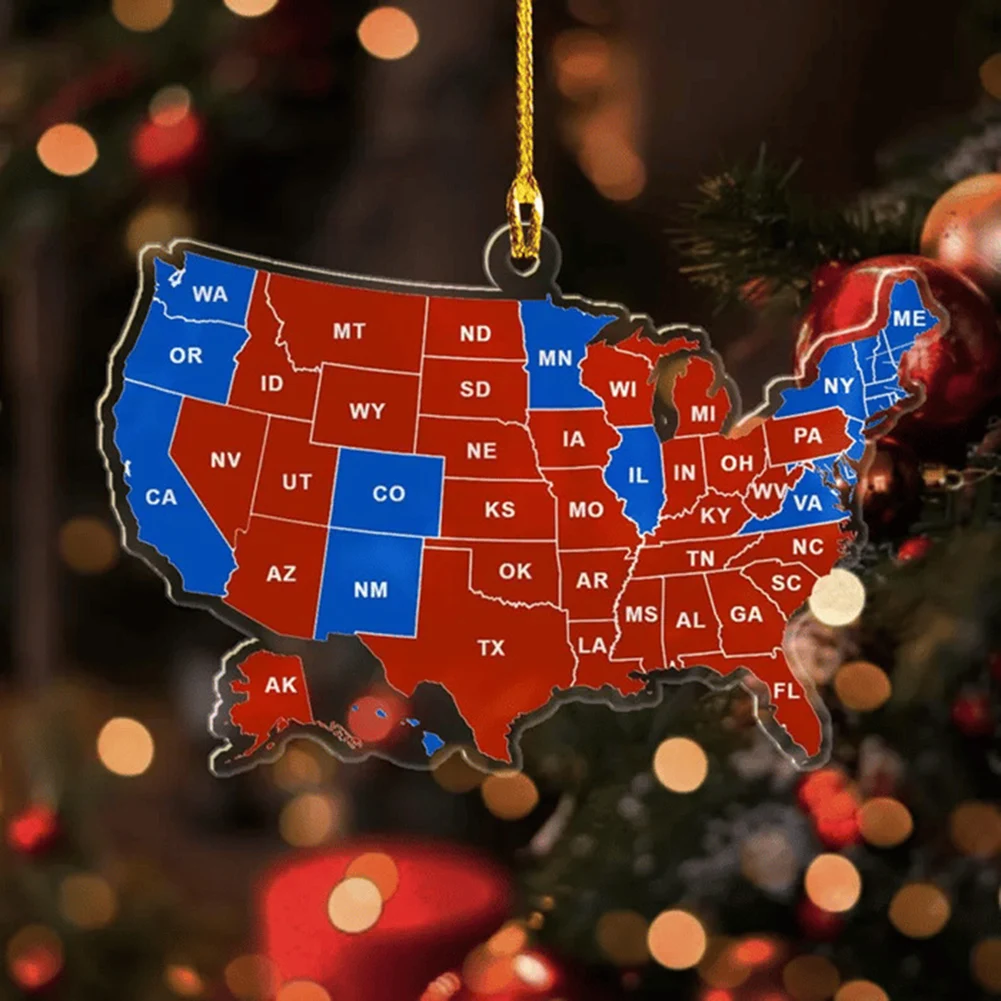 2024 US Election Map Ornament Acrylic Presidential Election Map President Won Again Election Ornament Christmas Tree Decoration