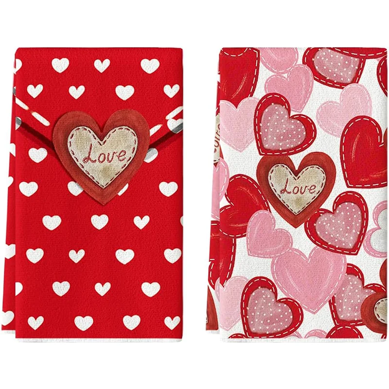 2Pcs, Valentine's Day Retro Envelope Heart Kitchen Towels, 40Cm*60Cm Towel Set, Super Absorbent Soft Cleaning Cloth, Cooking Baking Tea Towel, Hand Towel, Cleaning Cloth, Dishcloth, Kitchen Decoration, Living Room Decoration, Kitchen Essentials, Home Essentials
