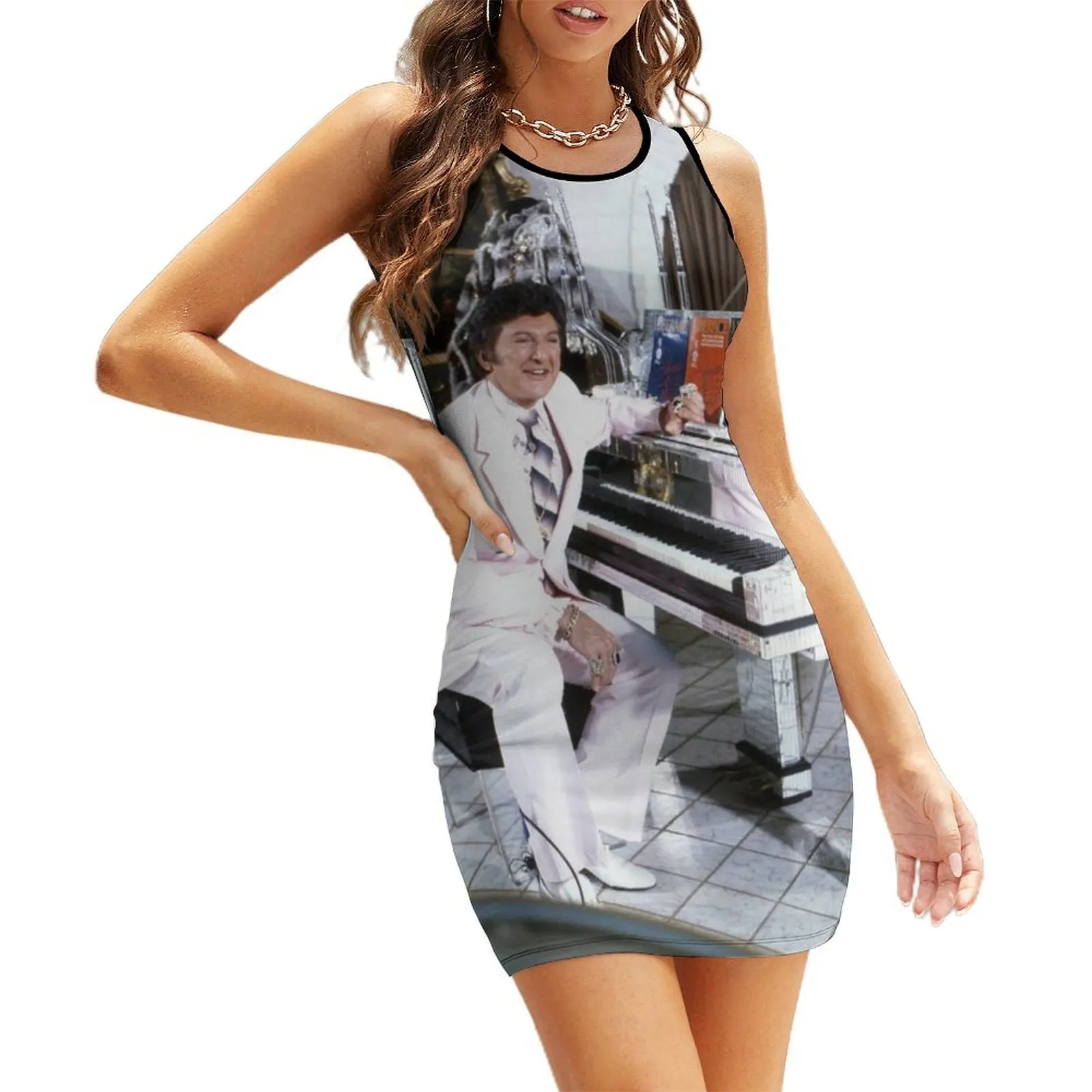 

LIBERACE with piano Sleeveless Sundress party dress women elegant luxury luxury dresses Dance dresses