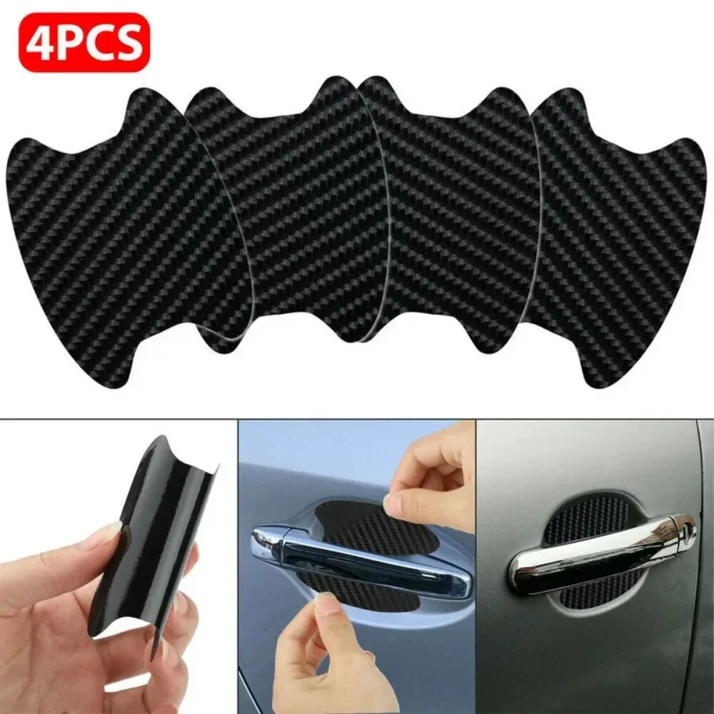 4pcs Car Door Bowl Anti-Scratch Decals Decoration Accessories Vinyl Carbon Fiber Style Auto Door Handle Protector Film Stickers