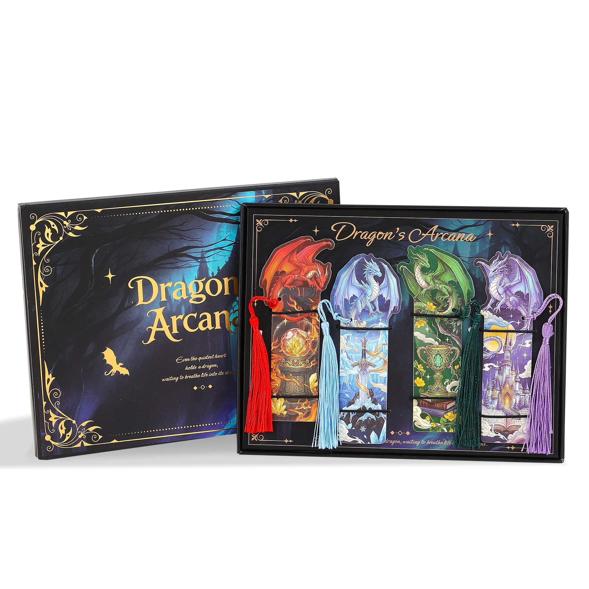 Resin Art Bookmark - 4Pcs Fantasy Dragon Leather Bookmarks with