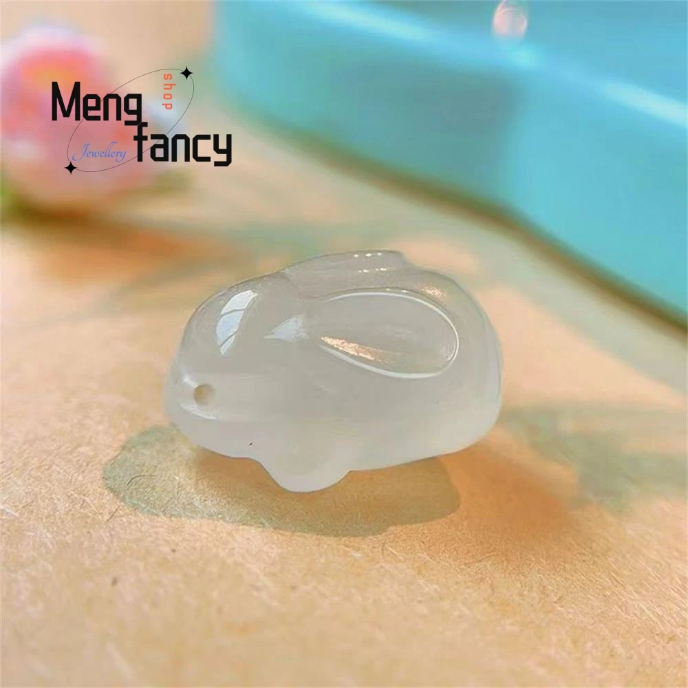 Natural Ice-grade Agate Chalcedony Three-dimensional Bunny Exquisite Elegant Simple High-grade Pendant Luxury Fashion Jewelry