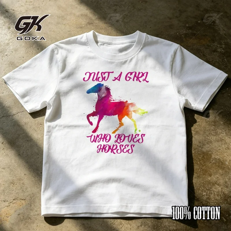Just A Girl Who Loves Horses Watercolor Art Men T Shirt Equine Lover Summer  Short Sleeved Tops Artistic Animal Graphic Top