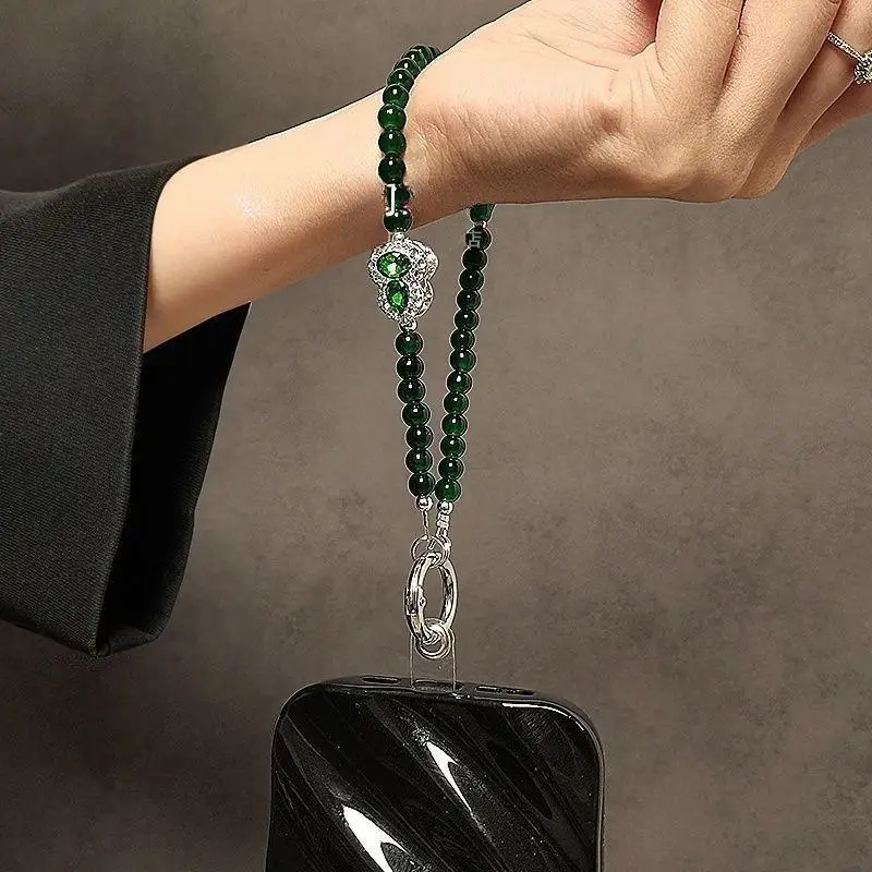 Retro-Handykette im Kürbis-Stil mit Strasssteinen, Perlen und Kristallen, chinesischer Stil, Handgelenkskette, modisches Accessoire – Detail 5