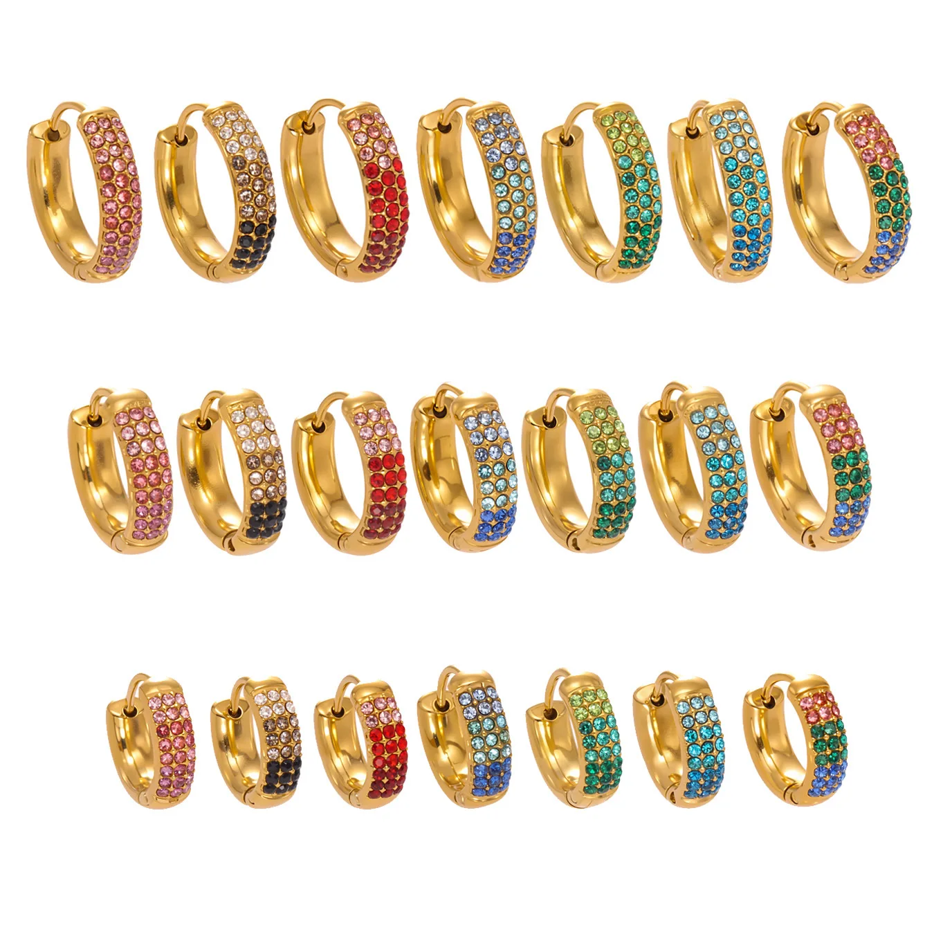 Titanium Steel Colorful Crystal Rectangular Hoop Earrings for Women Fashion Gold-Plated Statement Jewelry