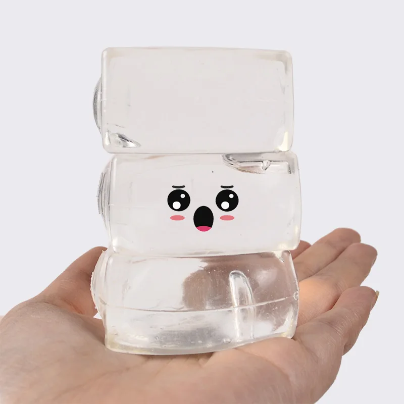 Cubetti di Ghiaccio Trasparenti in TPR Morbido, Palla Antistress a Lenta Risposta con Paillettes, Giocattolo Elastico da Spremere per Alleviare lo Stress