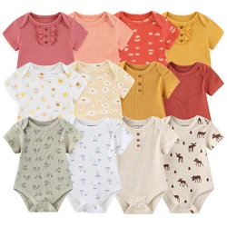 2023 New Born body 6 pezzi vestiti della neonata Set cotone manica corta vestiti del neonato cartone animato estate tinta unita Bebes