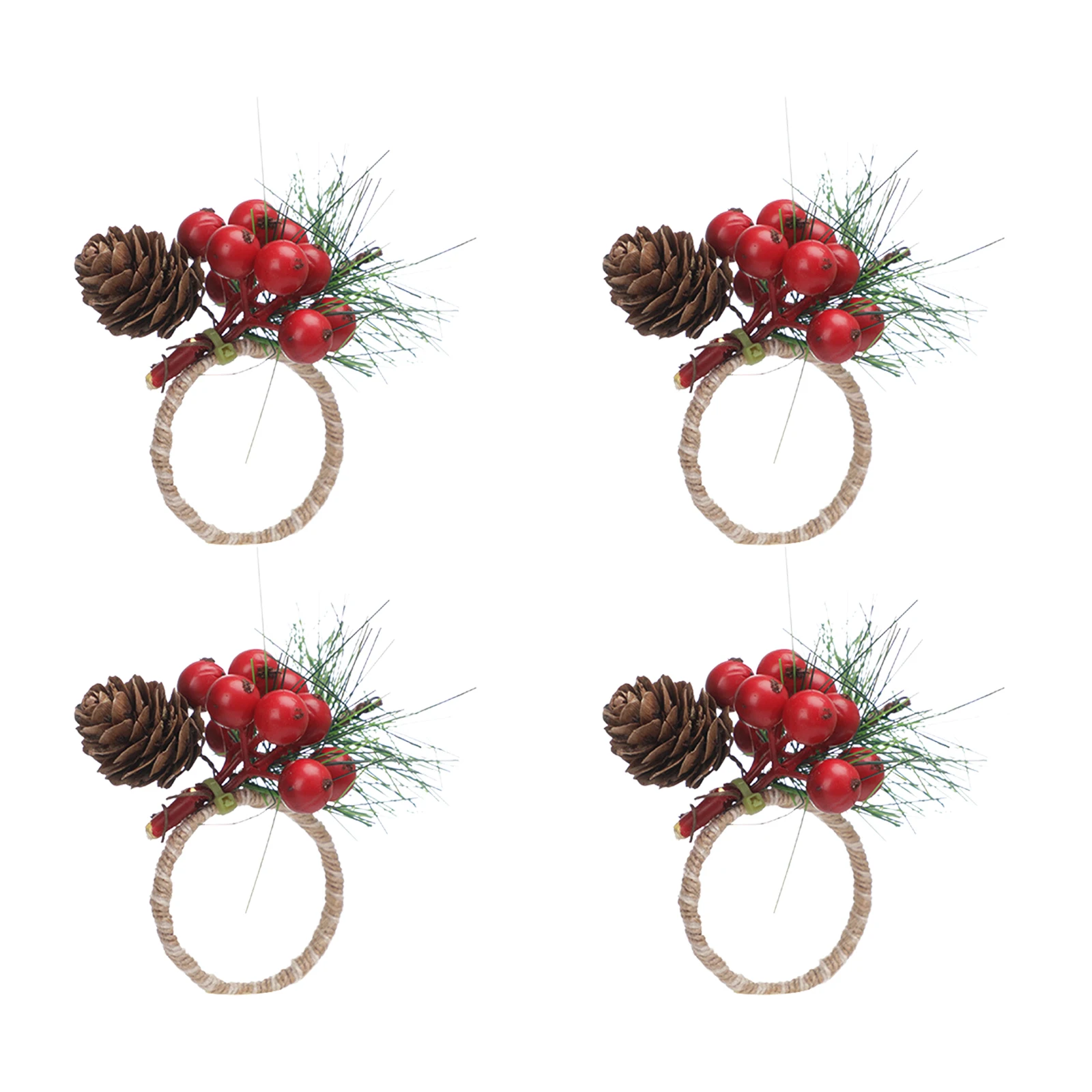 Christmas Cedrus Red White Berries Pinecones Napkin Rings Xmas Dining Table Ornaments Hotel Feast New Year Party Decoration