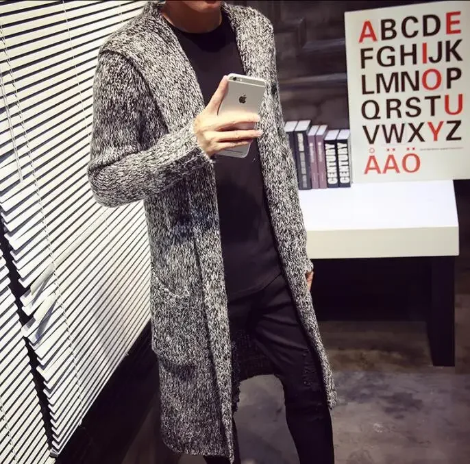 Autumn Winter Loose Long Mens Cardigans Sweaters Jumpers Mens Hooded Sueter Knit Sweater Jersey Sudaderas