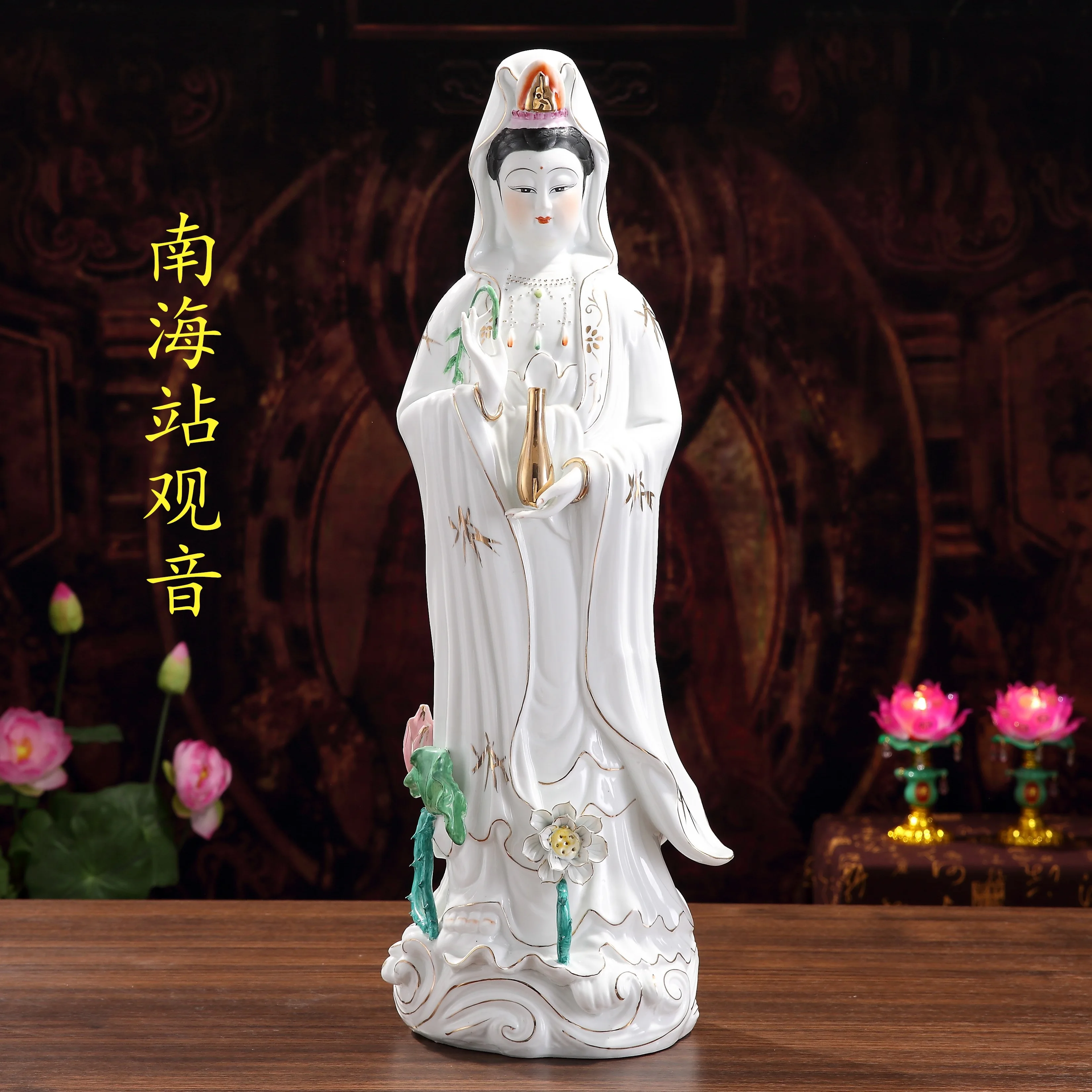 40cm large Southeast Asia home family efficacious Talisman Guan yin PU SA Avalokitesvara Buddha Porcelain Sculpture statue