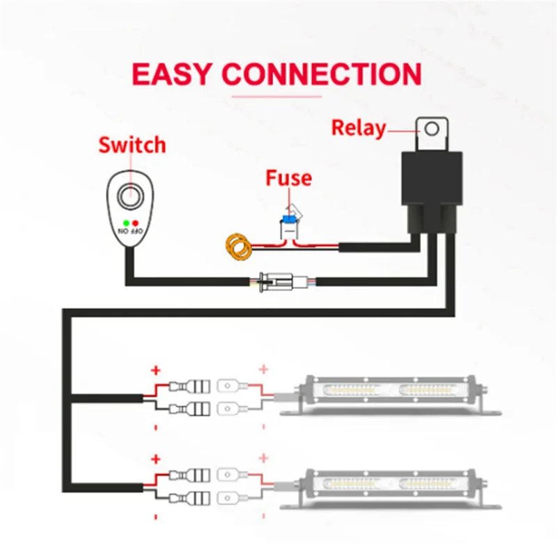 

6X Wiring Harness Kit For 1 Light Fuse On-Off Switch 12V 40A Relay 180 W/ 300W For 4-52 Inch LED Work Light Bar