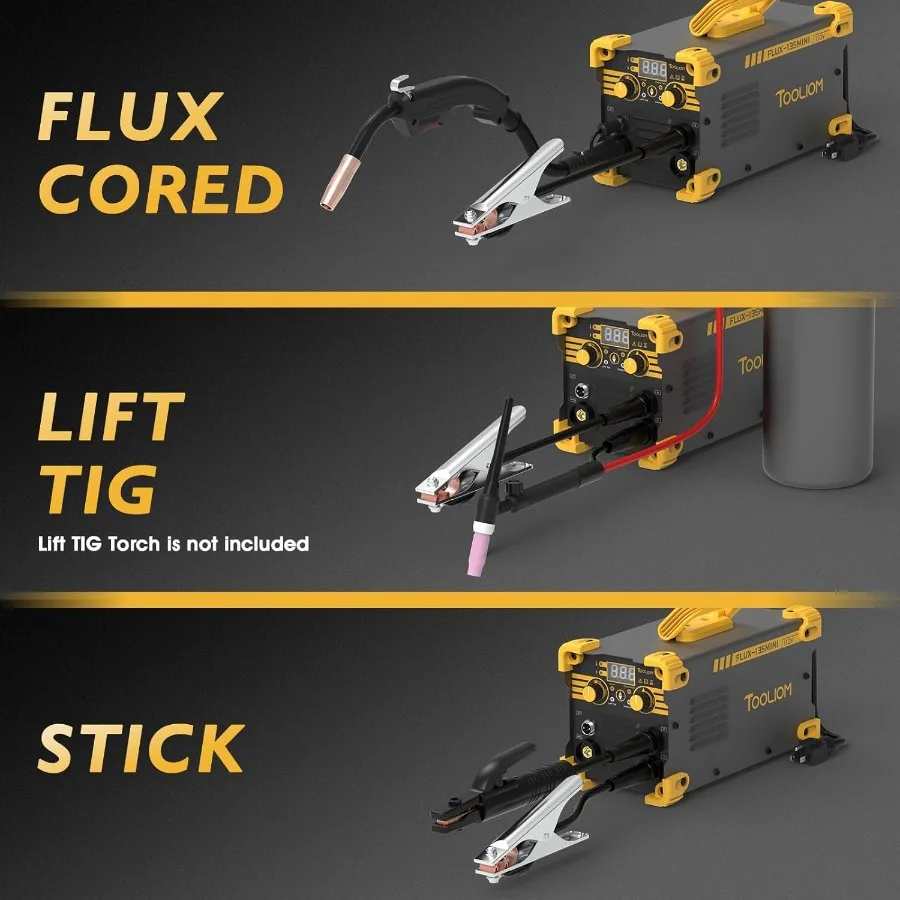 Portable 135A Mini MIG Welder for DIY Projects and Outdoor Repairs: Gasless Flux Core MIG Welding with Lift TIG and Stick Funct