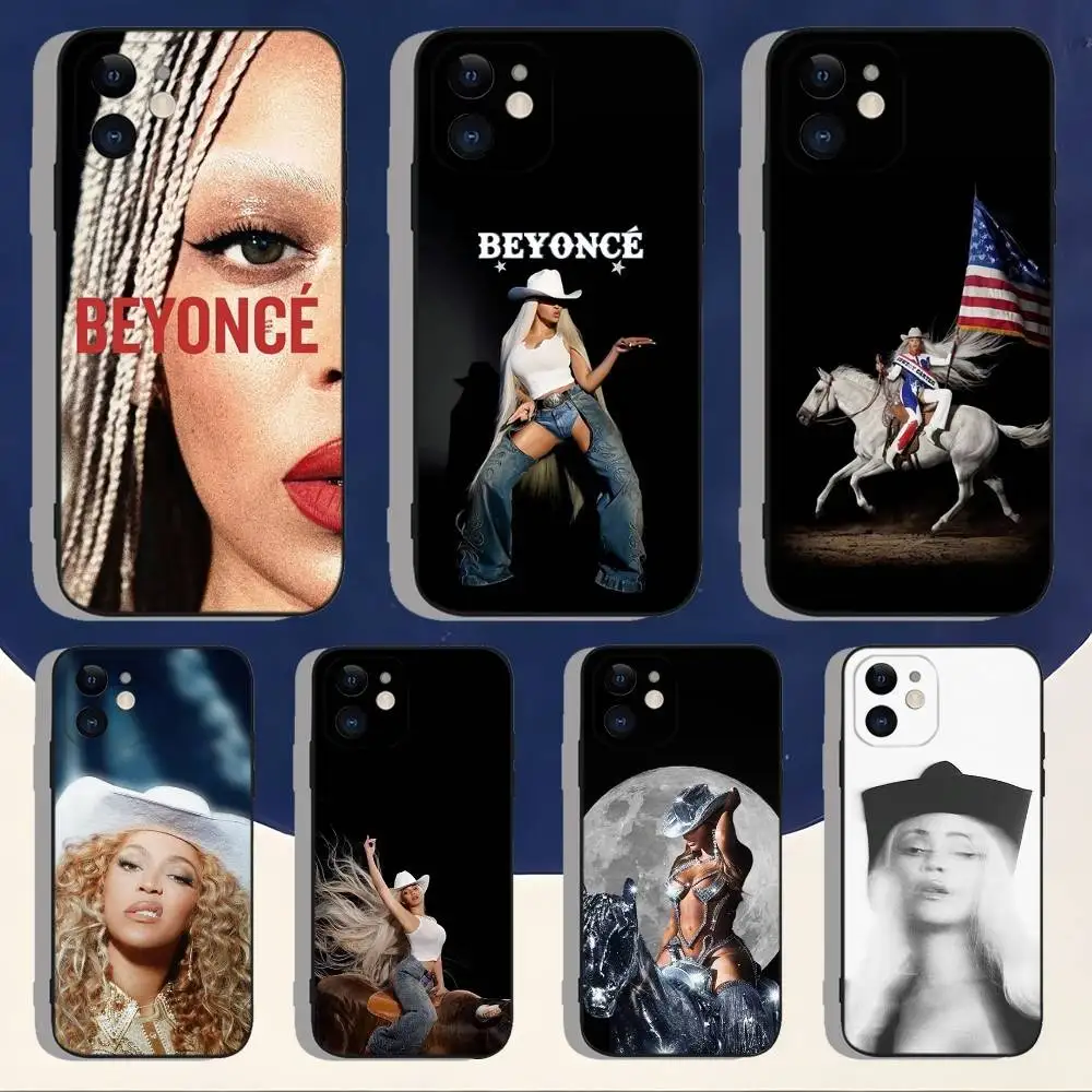 

B-BeyonceS Cowboy Phone Case For iPhone 16,15,14,13,12,11,Pro,Max,Plus,X,XS,XR,SE,8,7,Mini,Soft Silicone Black Case