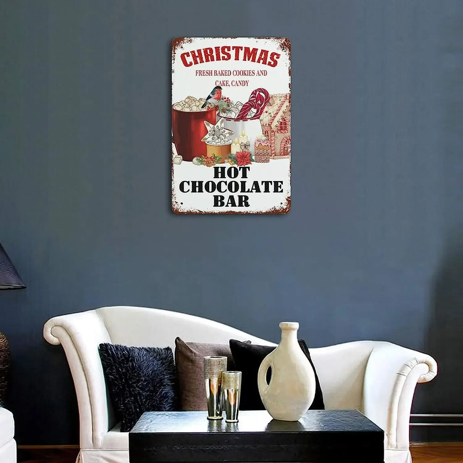 Christmas Signs Hot Cocoa Bar Metal Tin Sign Decor For Home Vintage Christmas Coffee Cocoa Sign Hot Choco Bar Sign Wall