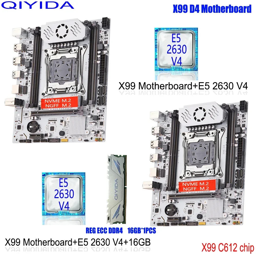 Qiyida X99 Moederbord Set Met LGA2011-3 Xeon E5 2630 V4 Cpu Ddr4 16Gb Reg Ecc Geheugen X99 C612chip Nvme M.2