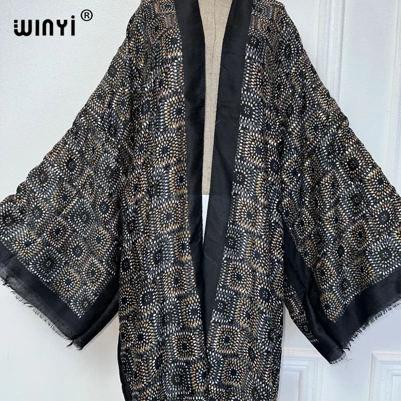 WINYI kimono beach wear women new dress beach cover up Cardigan Hot stamping Retro print coat abayas dubai luxury muslim dress