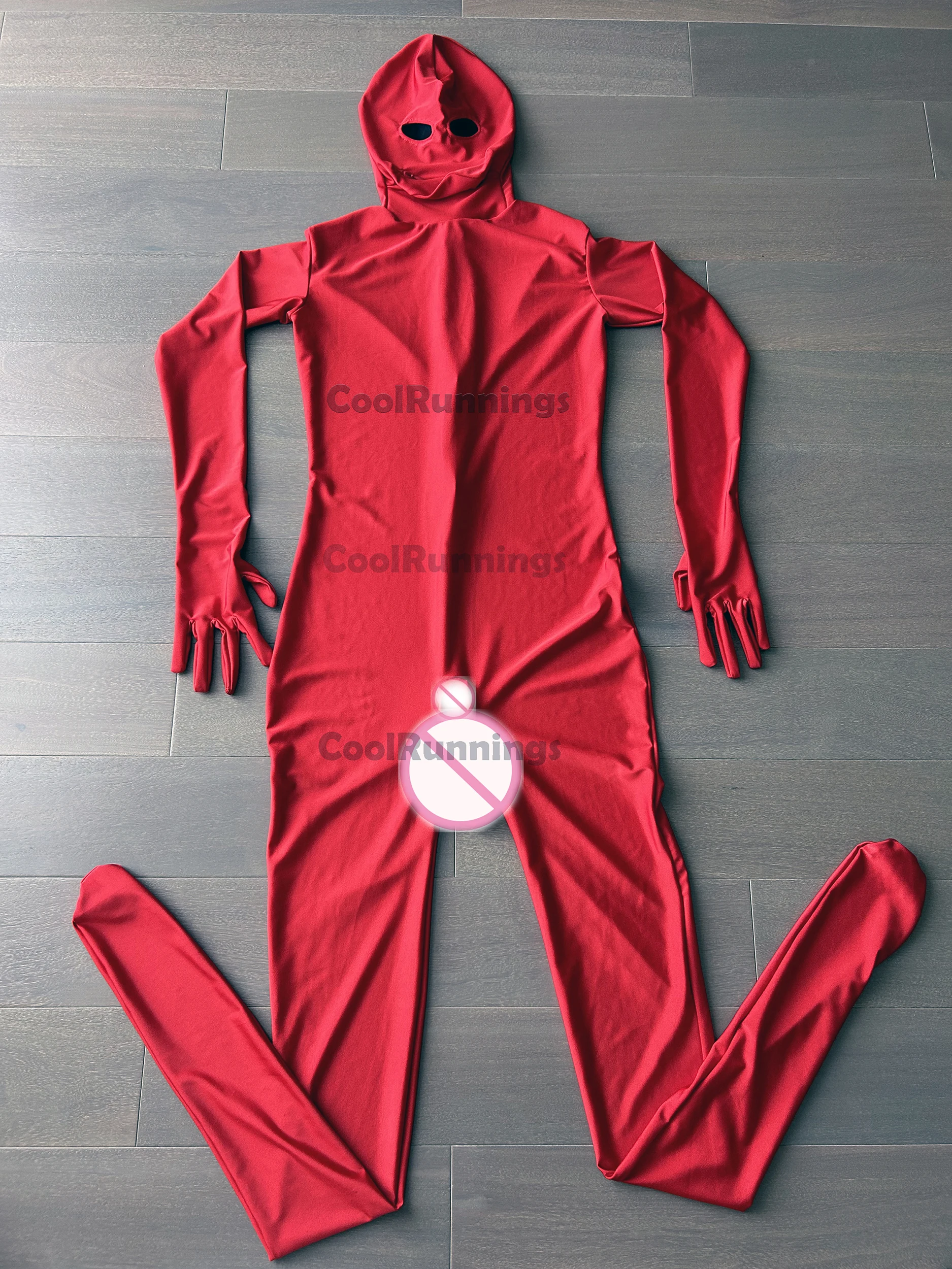 Adult Halloween Red With Black Mesh Eyes Mouth Zipper Full Body Spandex Bright 2nd Skin Zentai Costumes Catsuit Tight Jumpsuit