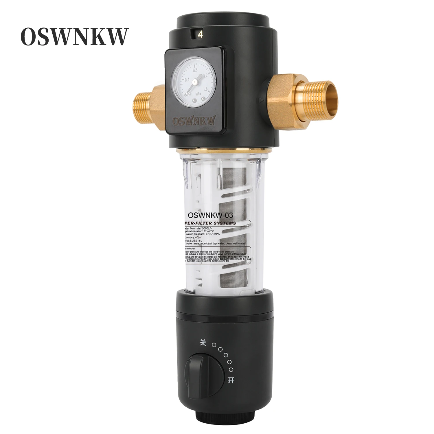 

OSWNKW-03 Pre Filter Purifier Whole House Spin Down Sediment Water Filter Central Prefilter System Backwash Stainless Steel Mesh